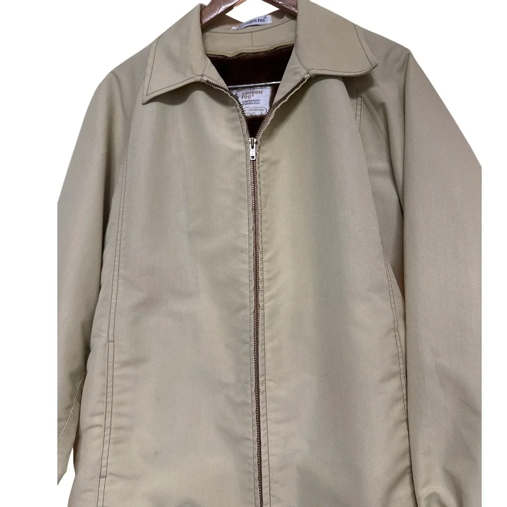 Vintage London Fog Jacket Beige Zip-Front | 70s 80s‎ Classic Lined Size 40 Reg